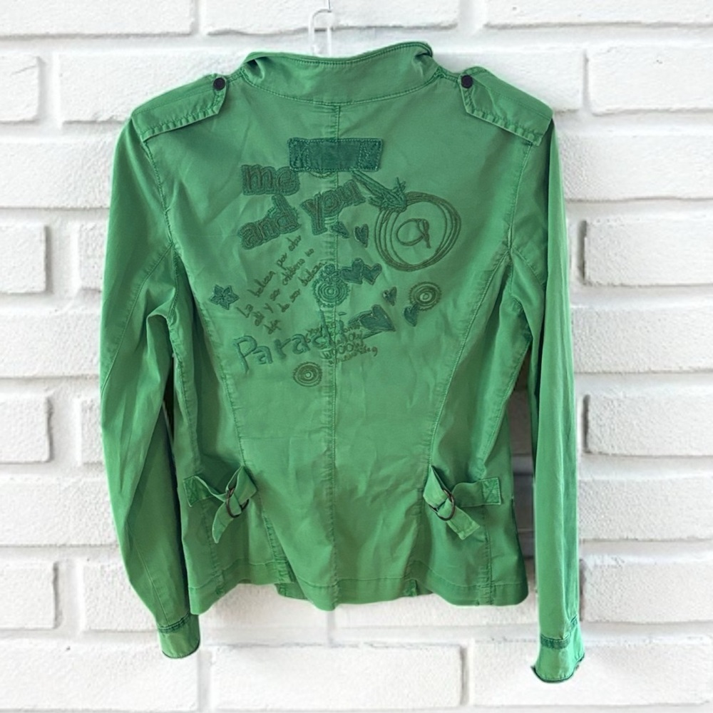 Desigual Bright Green embroidered Utility Jacket sz 40 - Picture 2 of 5